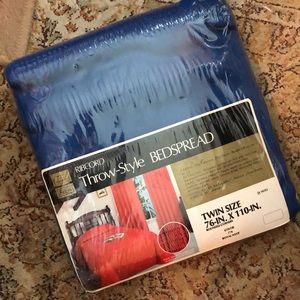 Vintage 70s SEARS TWIN Size 76x110 RibCord Spread BLUE Brady Bunch Vibes NEW